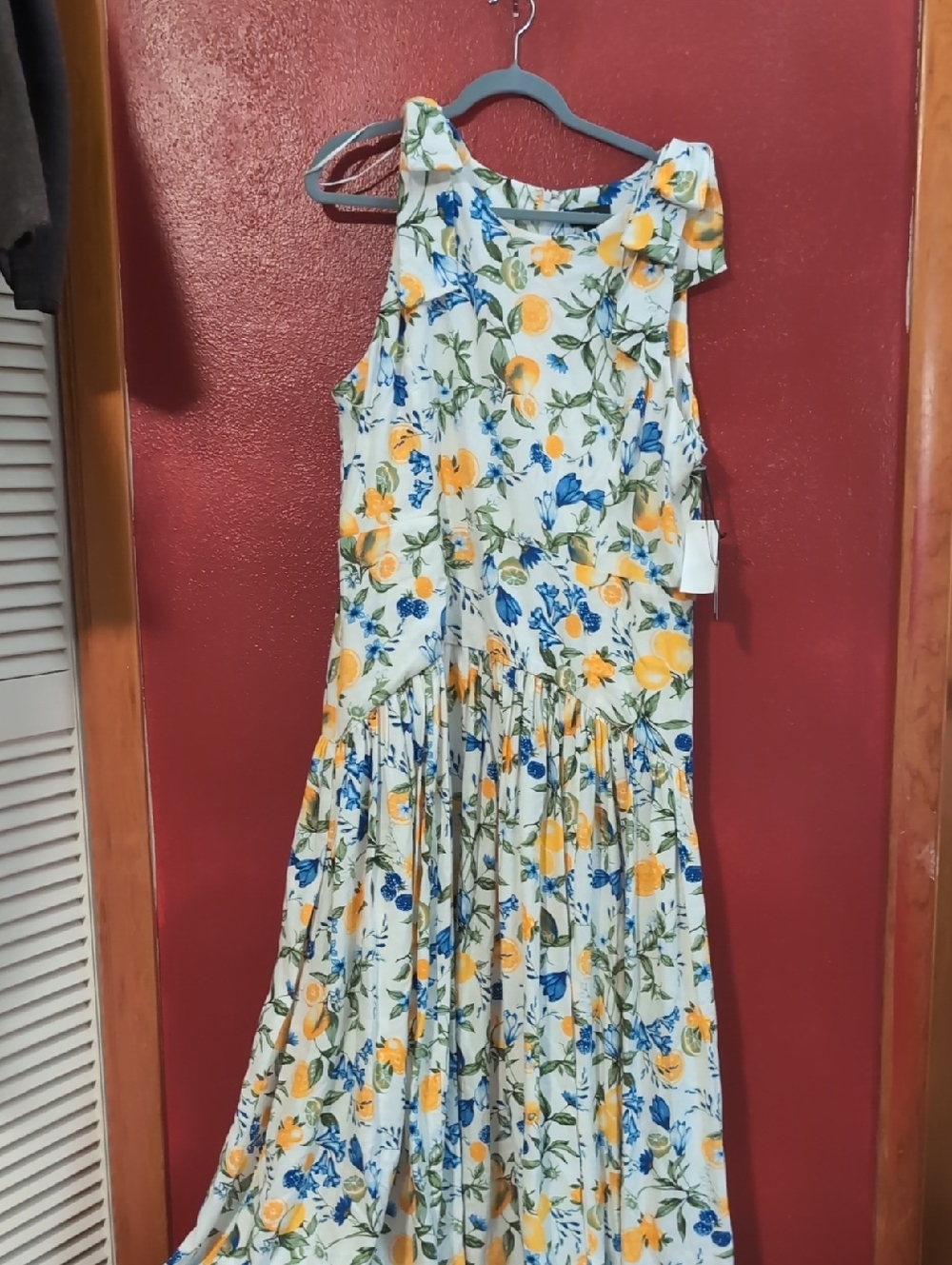 CeCe White Maxi Dress with Yellow & Blue Floral Print